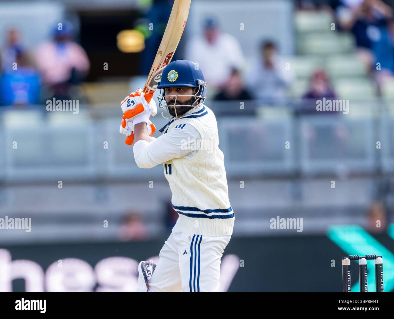 Ravindra Jadeja battant pour l'Inde dans le 2ème Rothesay test match entre l'Angleterre et l'Inde Banque D'Images