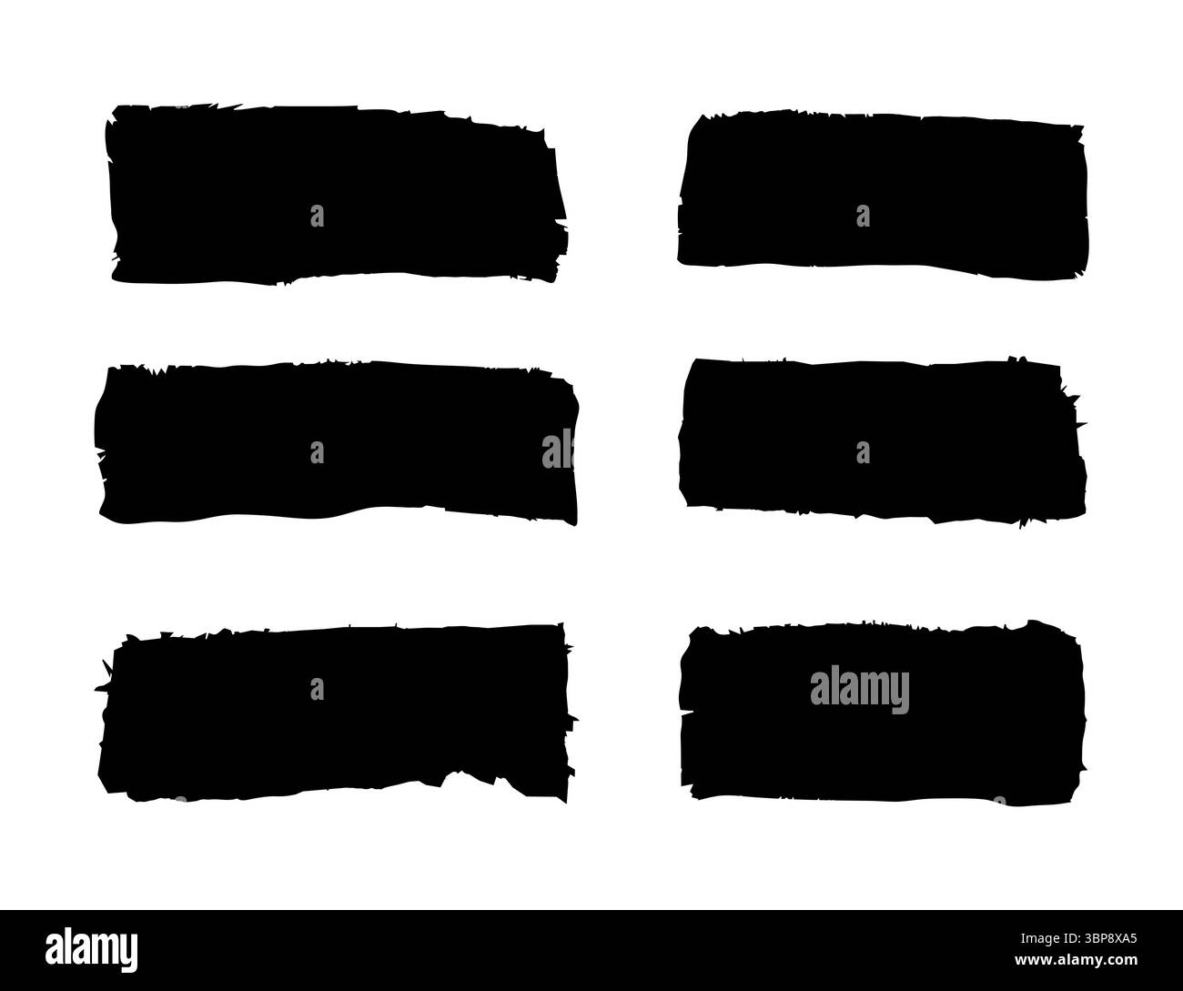 Ensemble de six timbres rectangulaires noirs Grunge sur fond blanc. Illustration de Vecteur