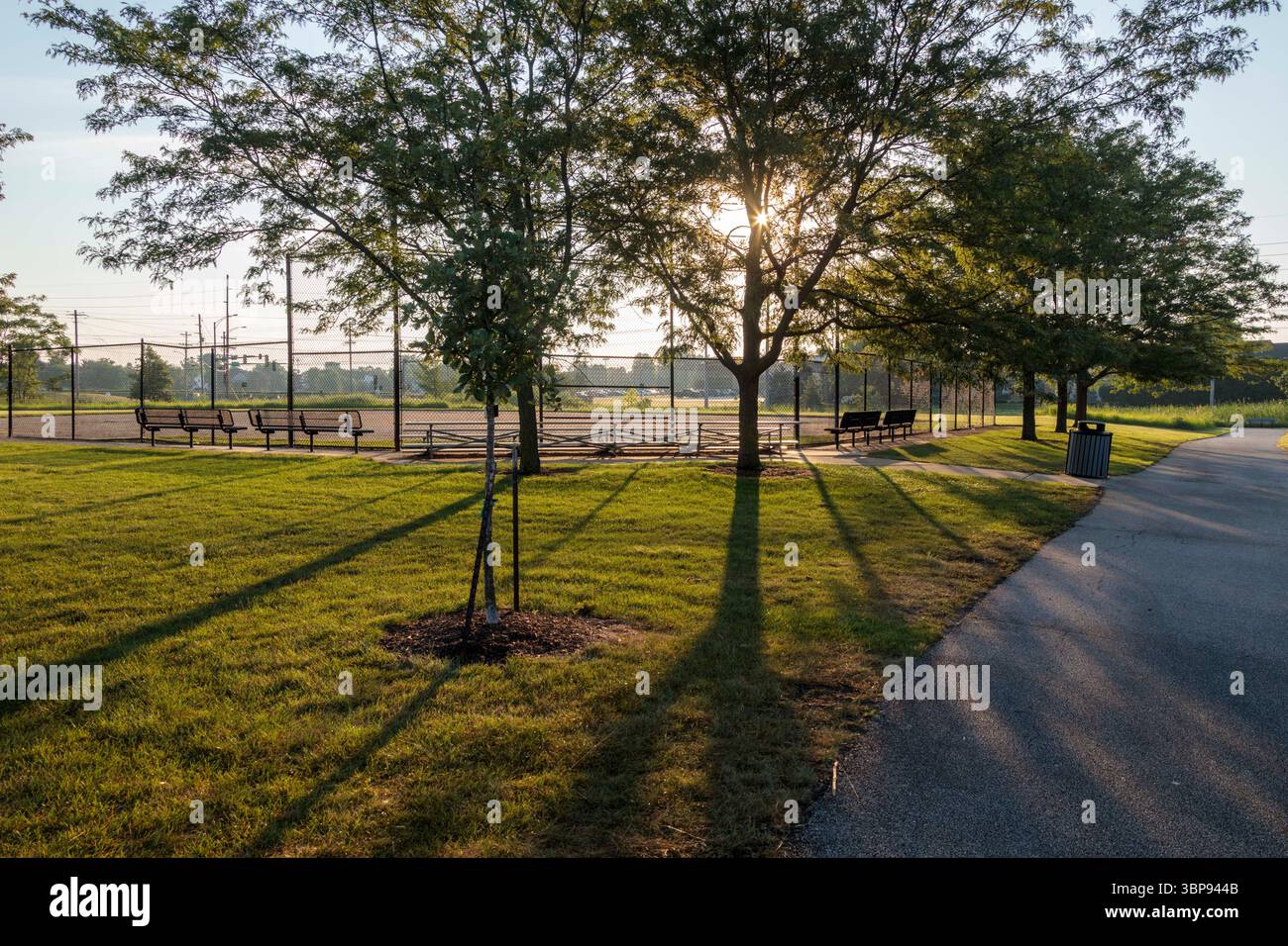 le soleil se lève sur le diamant softball un Banque D'Images