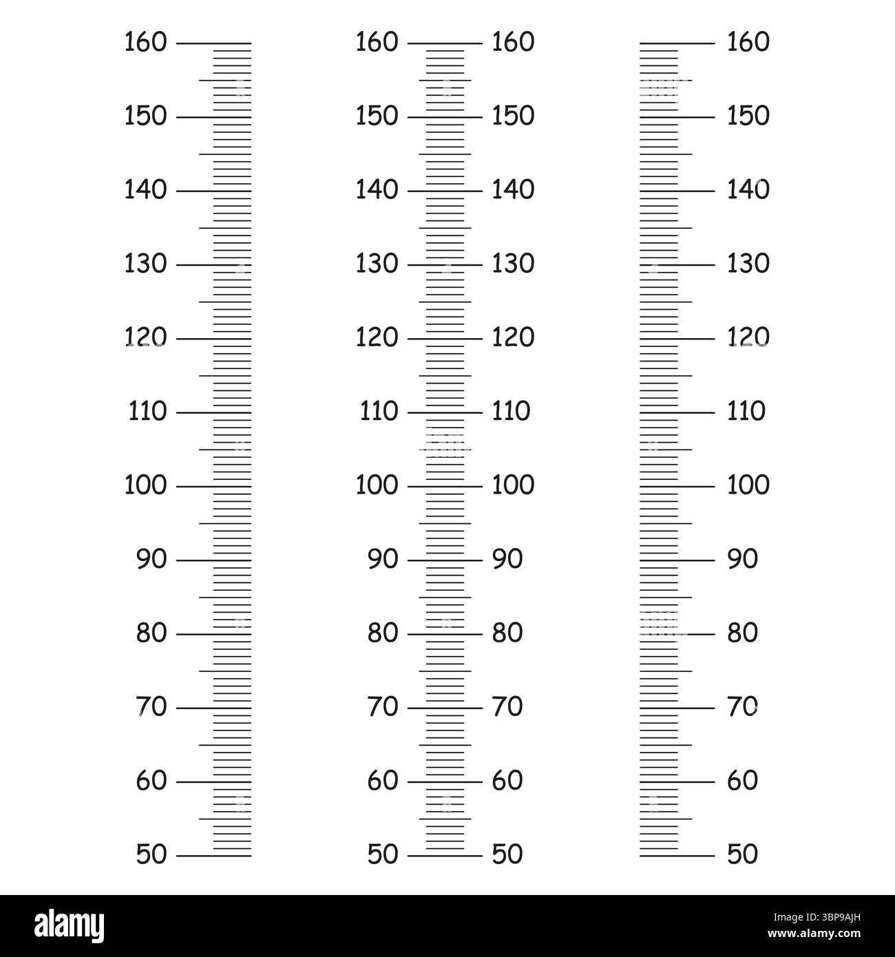 Tableaux de hauteur enfants de 50 à 160 centimètres. Modèle pour autocollant de croissance de mur isolé sur un fond blanc. Illustration vectorielle. Mur du compteur ou Illustration de Vecteur