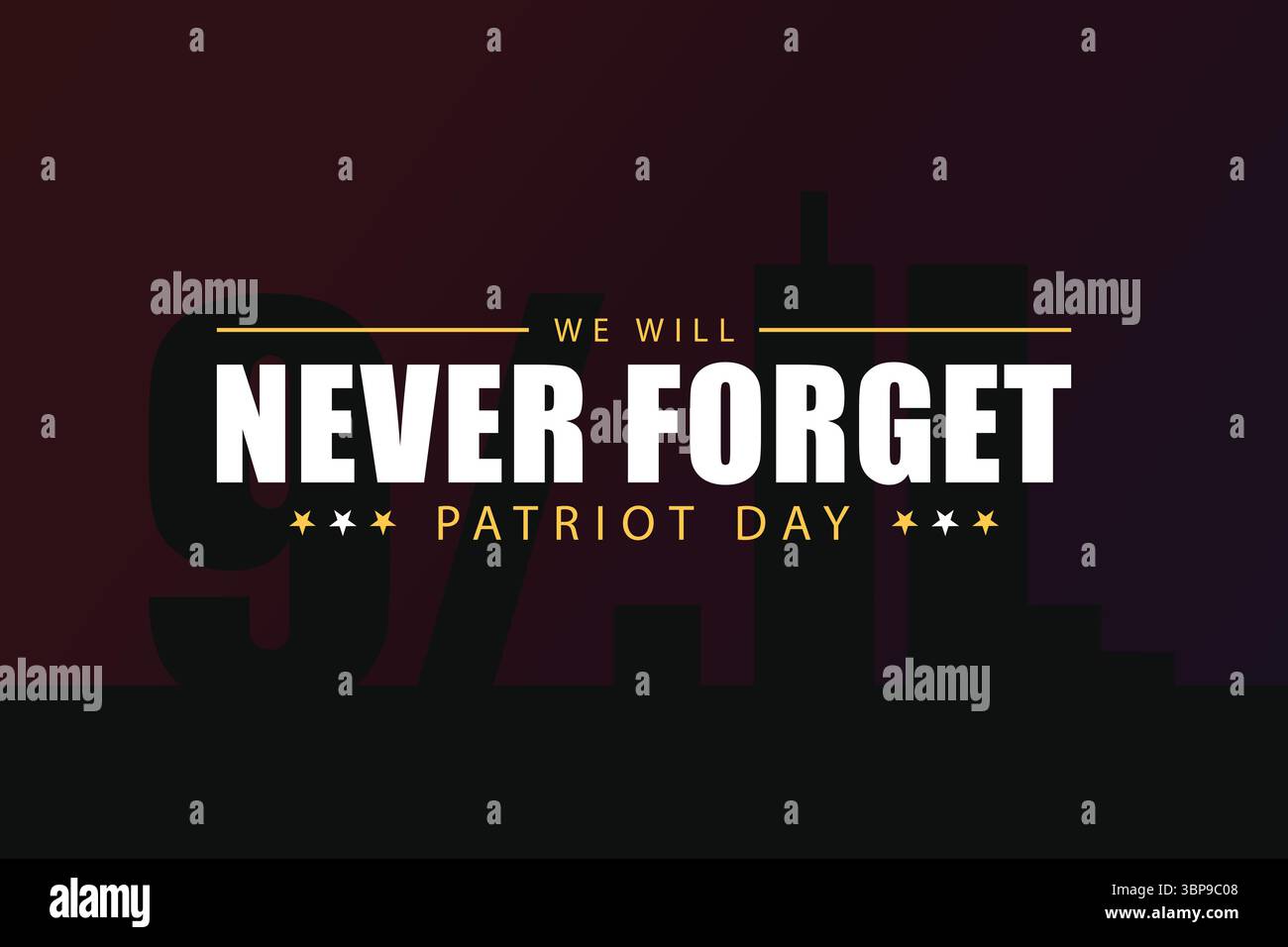 Audacieux N'oubliez jamais Patriot Day Design avec Twin Towers et typographie 911 Illustration de Vecteur