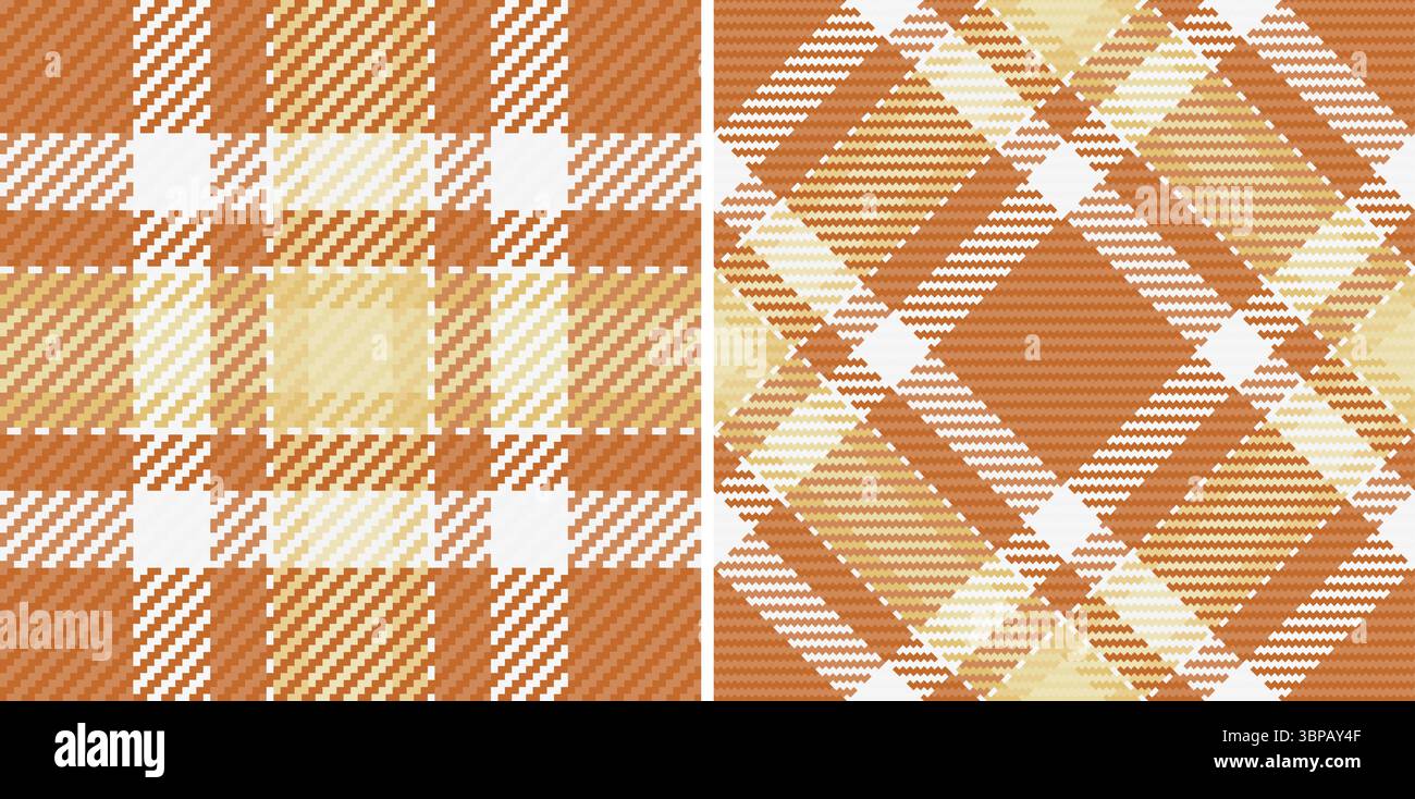 Deux motifs écossais automnaux sans couture dans des tons de terre chauds. Parfait pour les conceptions fallacieuses, les impressions textiles et les arrière-plans de sites Web. Illustration de Vecteur