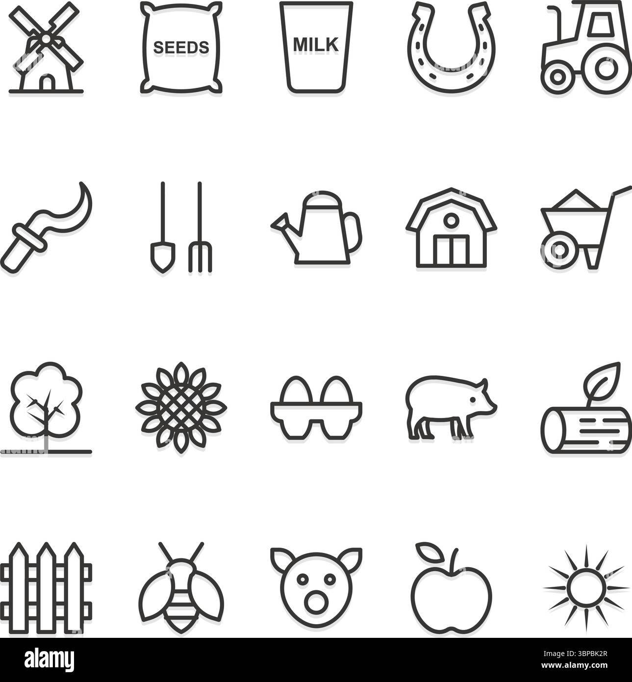 Icônes de contour définies pour l'agriculture, l'agriculture et le jardinage Illustration de Vecteur