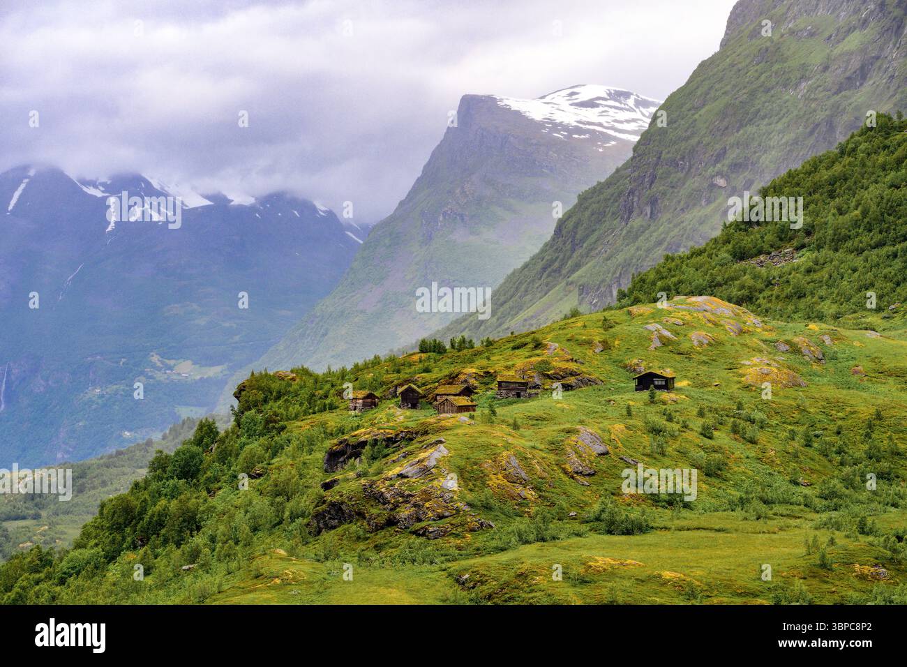 Kvanndalssætra, un pâturage de montagne d'été à Stranda Muncipality (Möre og Romsdal), dans l'ouest de la Norvège. Banque D'Images
