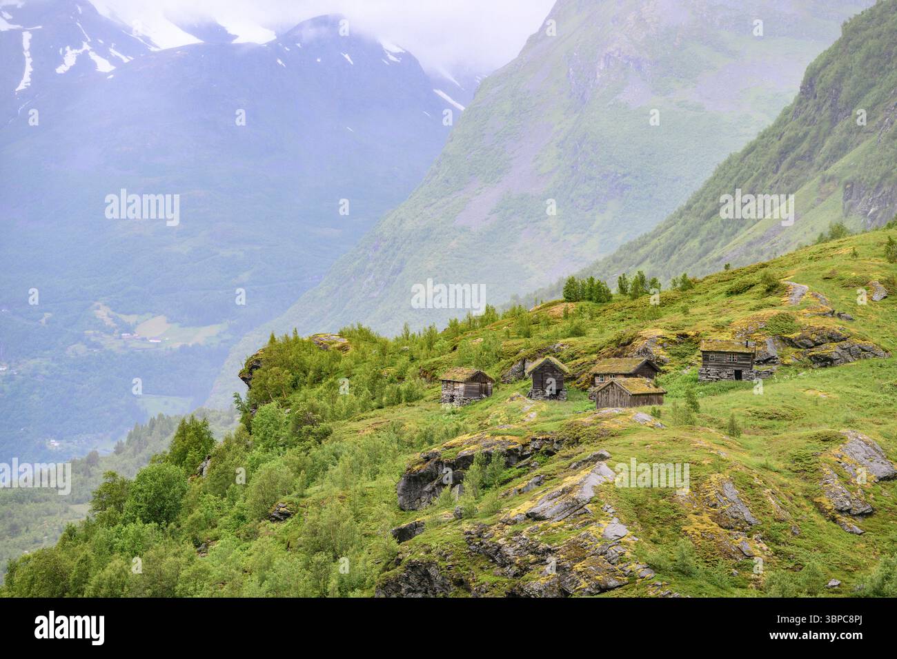 Kvanndalssætra, un pâturage de montagne d'été à Stranda Muncipality (Möre og Romsdal), dans l'ouest de la Norvège. Banque D'Images