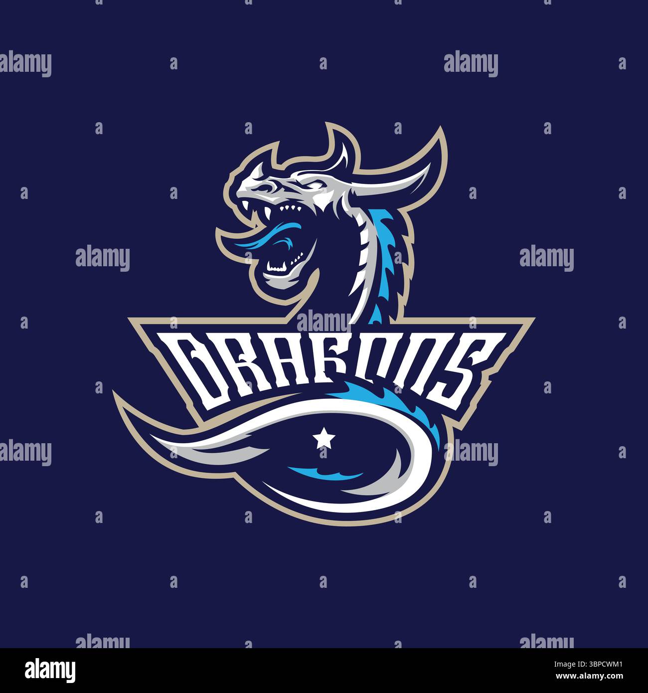 Vecteur de conception de logo de mascotte Dragon avec un style de concept d'illustration moderne pour l'impression de badge, d'emblème et de t-shirt. Illustration de dragon en colère pour le sport an Illustration de Vecteur