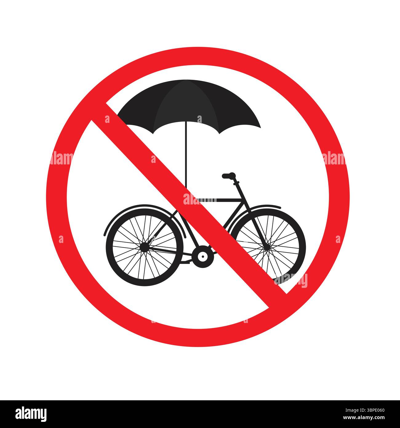 Silhouette d'un vélo avec parapluie avec symbole de cercle rouge interdit Illustration de Vecteur