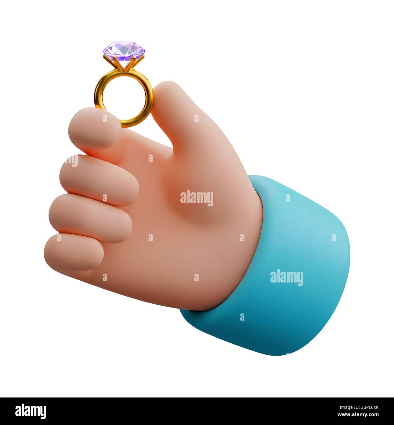 Main tenant un anneau d'engagement rendu 3D minimaliste dans un rendu doux et lisse Banque D'Images