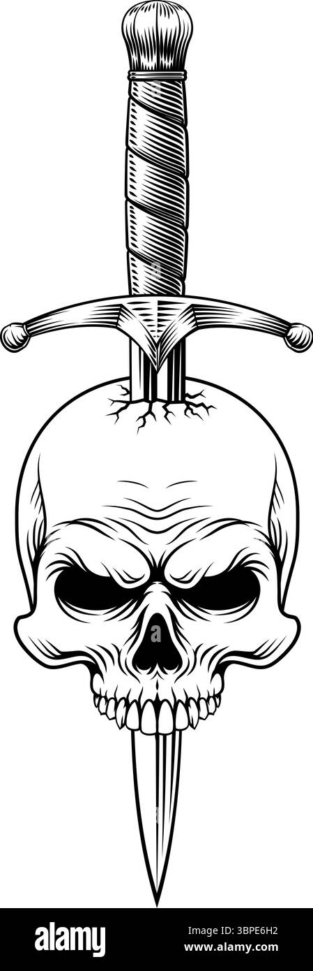 Skull Dagger Knife tatouage Grim Reaper illustration Illustration de Vecteur