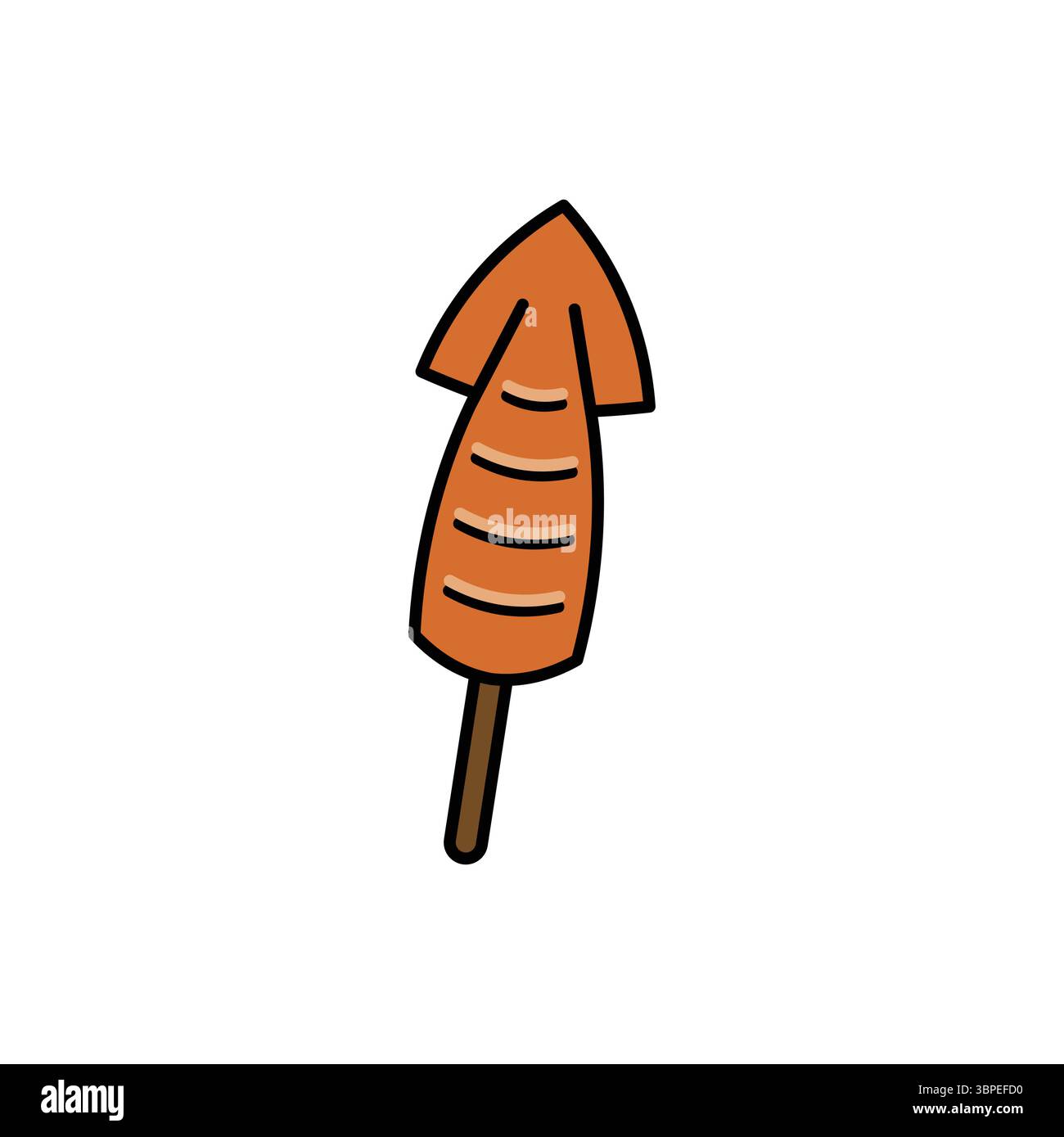 Délicieux calmars grillé sur une illustration de bâton, parfait pour les fruits de mer et les thèmes de la Street food asiatique. Illustration de Vecteur