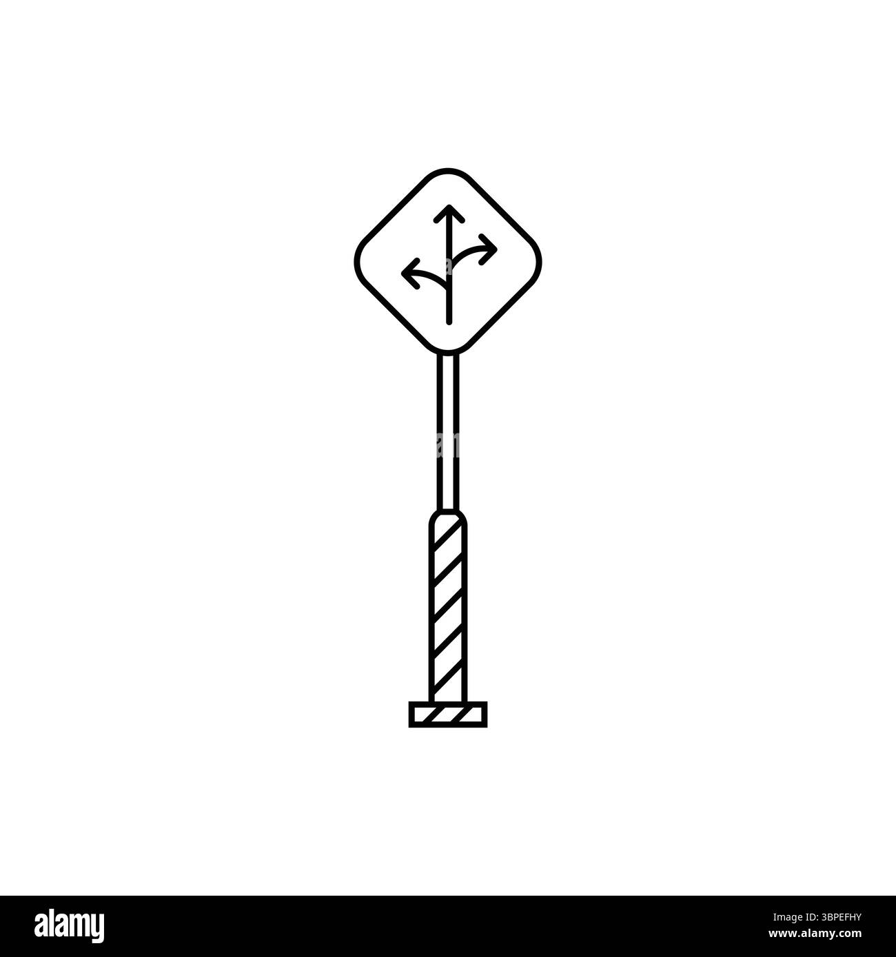 Illustration minimaliste d'un panneau d'intersection à trois voies, guidant les décisions et les chemins. Illustration de Vecteur