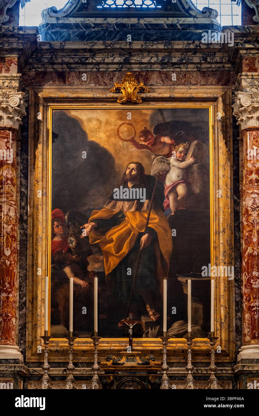 Peinture de St James dans la co-cathédrale St John à la Valette, Malte. Peint par l'artiste calabrais Mattia Preti (Chevalier de l'ordre des membres John) dans le e. Banque D'Images