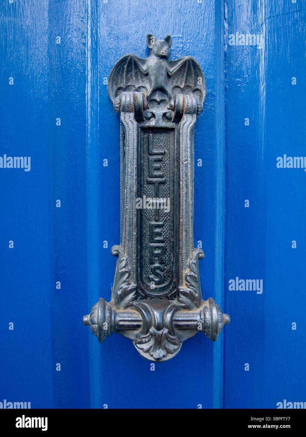 Heurtoir de porte victorienne gothique avec boîte aux lettres Banque D'Images