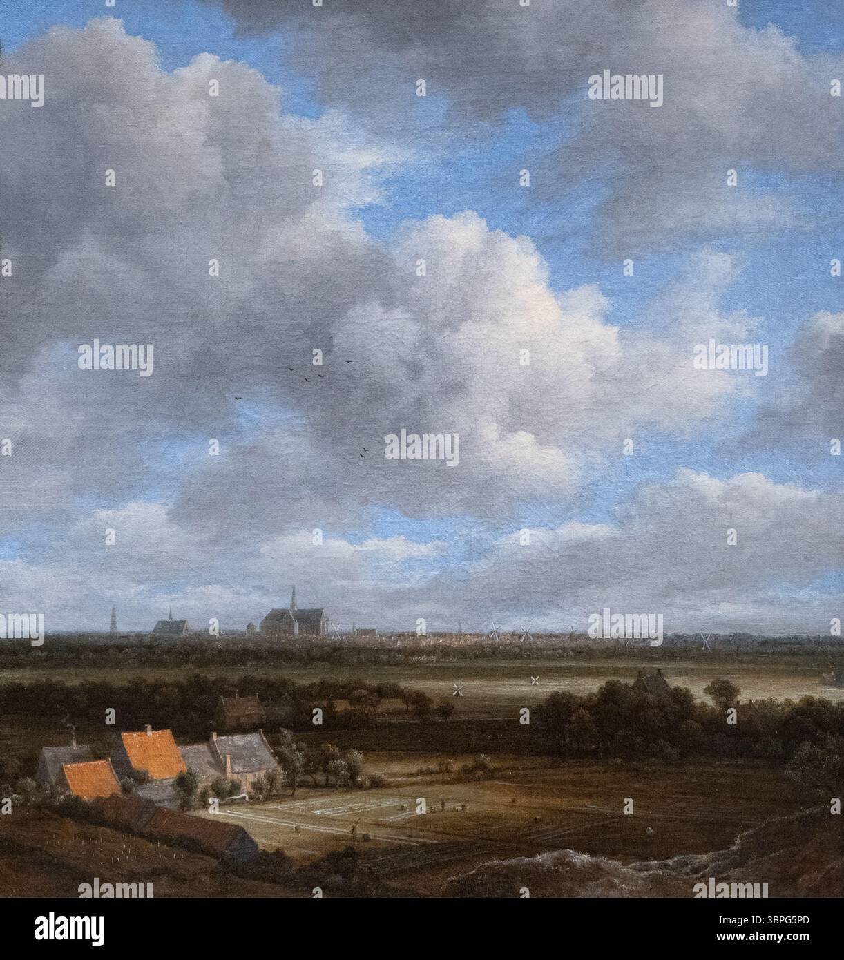 Peinture de Jacob van Ruisdael, 'vue de Haarlem depuis le nord-ouest avec les champs de blanchiment au premier plan'. 1650-82. Paysage hollandais de l'âge d'or Banque D'Images Peinture de Jacob van Ruisdael, 'vue de Haarlem depuis le nord-ouest avec les champs de blanchiment au premier plan'. 1650-82. Paysage hollandais de l'âge d'or Banque D'Images