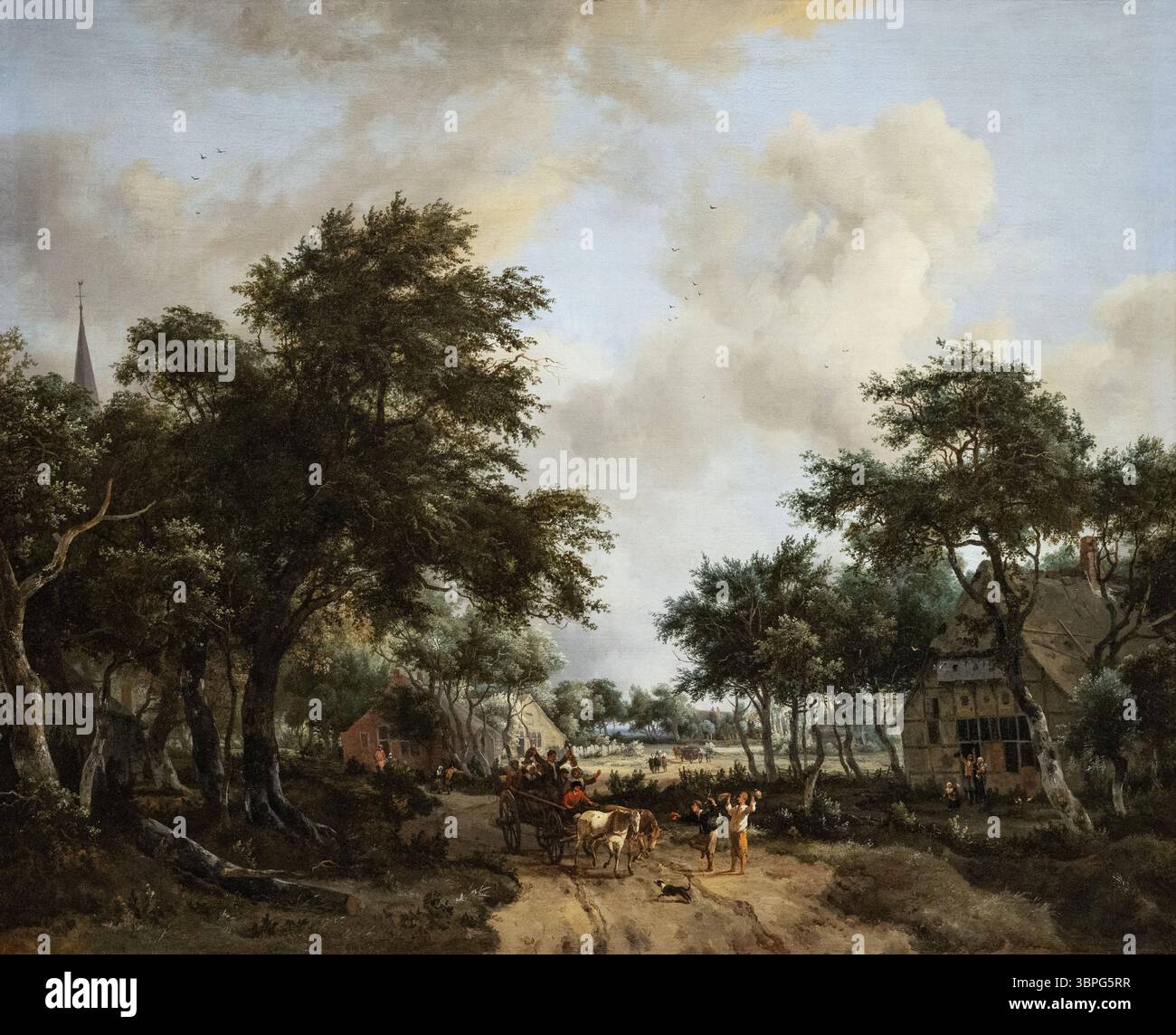 Meindert Hobbema 'paysage boisé avec des artisans dans un chariot', c1665, peinture néerlandaise de l'âge d'or de Hobbema, peintre paysagiste néerlandais du XVIIe siècle. Banque D'Images Meindert Hobbema 'paysage boisé avec des artisans dans un chariot', c1665, peinture néerlandaise de l'âge d'or de Hobbema, peintre paysagiste néerlandais du XVIIe siècle. Banque D'Images