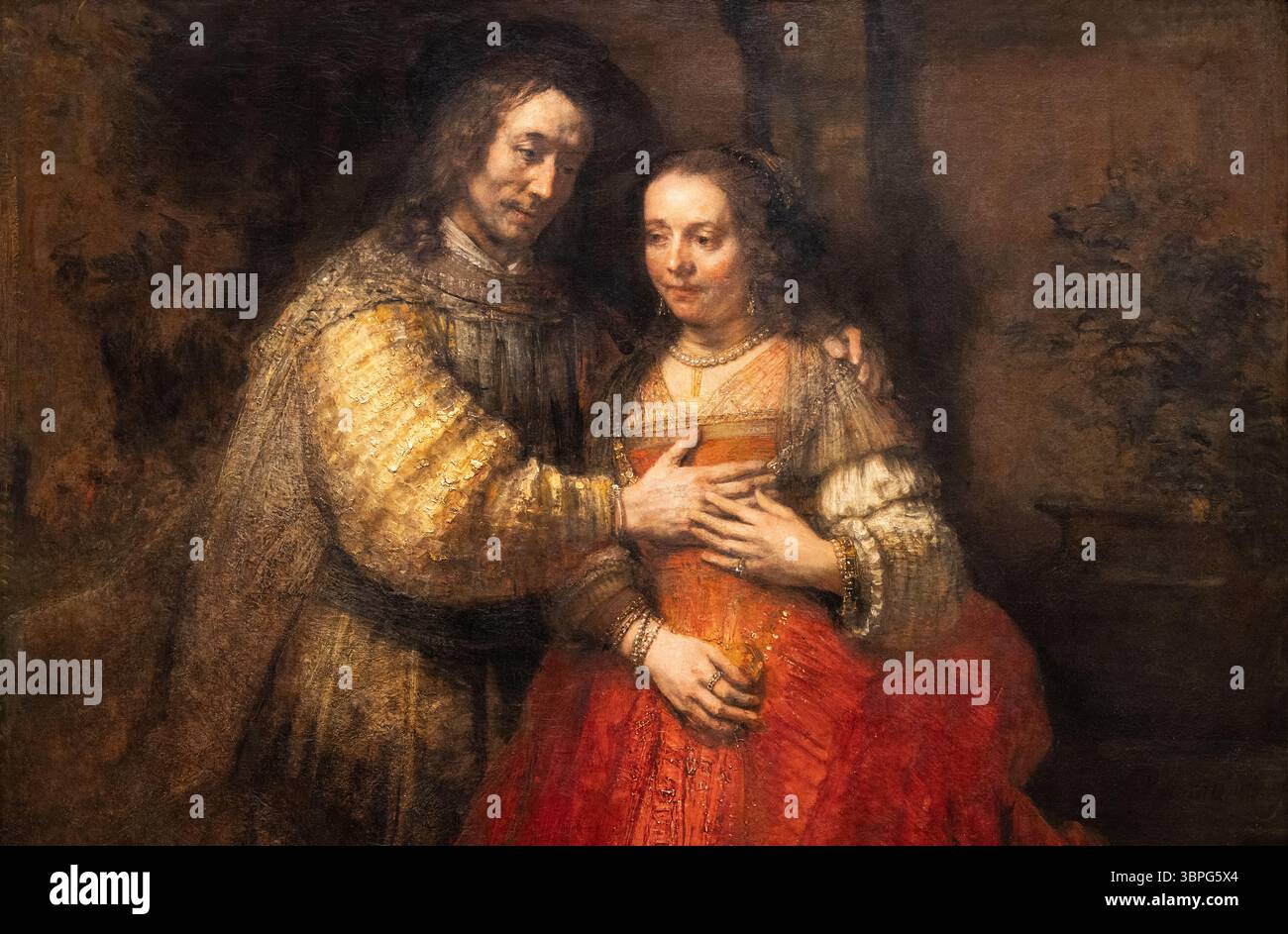 Peinture de Rembrandt ; Rembrandt 'la mariée juive' ou 'Isaac et Rebecca', 1665 ; Rembrandt van Rijn, peintre néerlandais de l'âge d'or du XVIIe siècle. Un couple. Banque D'Images