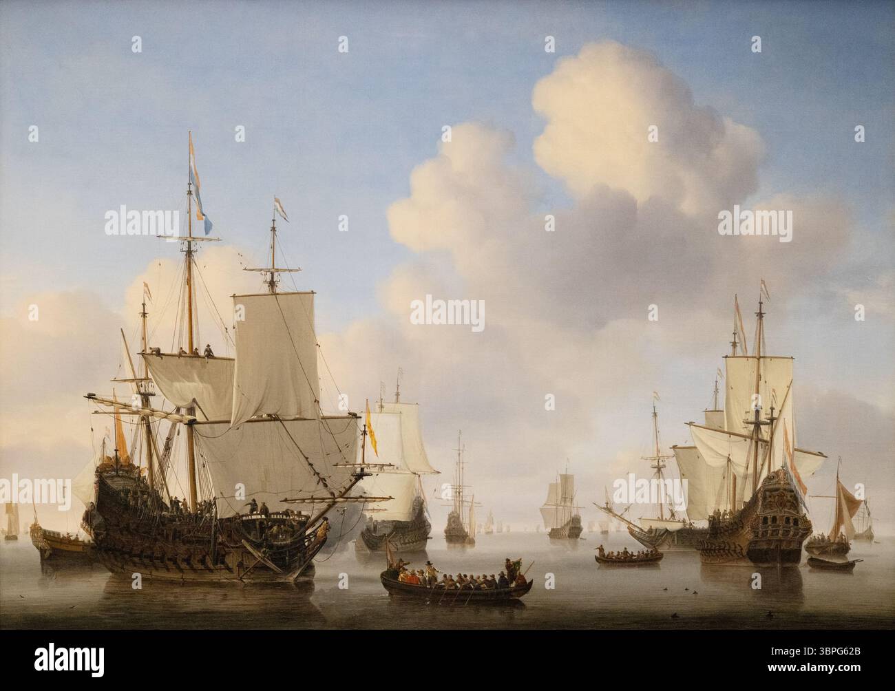 Willem van de Velde le jeune tableau ; « navires hollandais dans une mer calme », c1665 paysage marin ; peintre marin néerlandais et peinture, - années 1600 - XVIIe siècle Banque D'Images