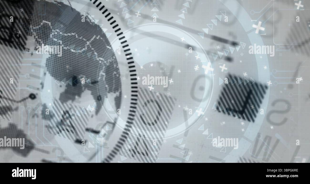 Image globale de traitement de données sur la carte du monde et les codes numériques Banque D'Images