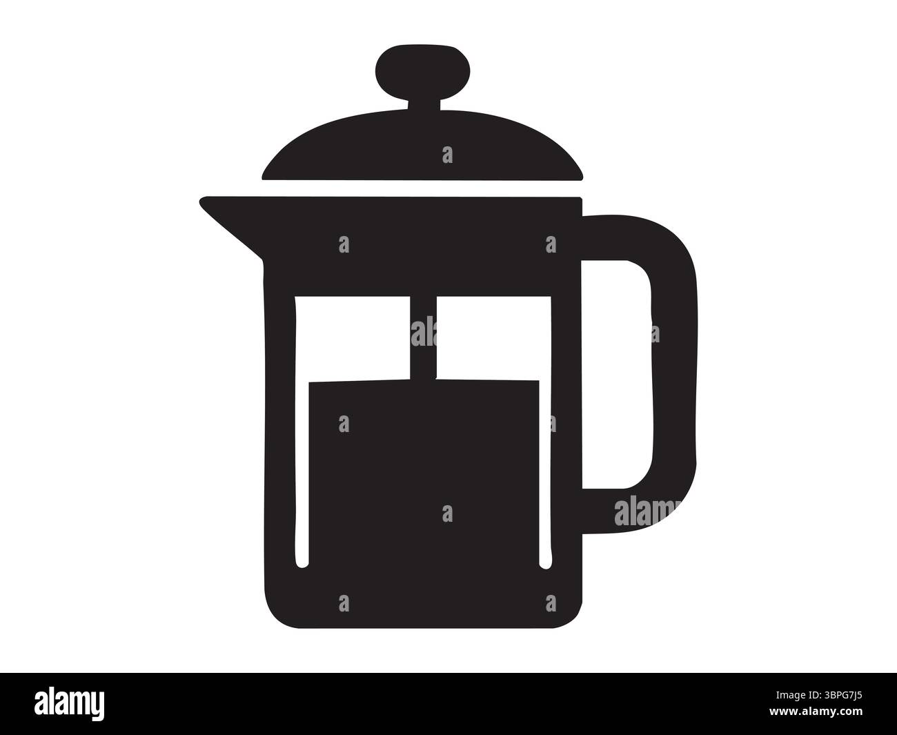 Silhouette noire de cafetière à presse française isolée sur fond blanc, illustration graphique. concept d'ustensiles de cuisine, outil de brassage, amateur de café i Illustration de Vecteur
