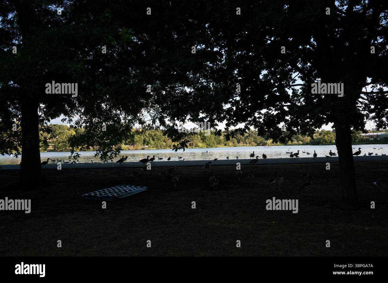 Un matelas pneumatique est laissé dans le parc SW19 de Wimbledon par les fans de tennis campant la nuit pour les championnats de tennis de Wimbledon, 07 juillet 2025, Angleterre, Royaume-Uni Banque D'Images