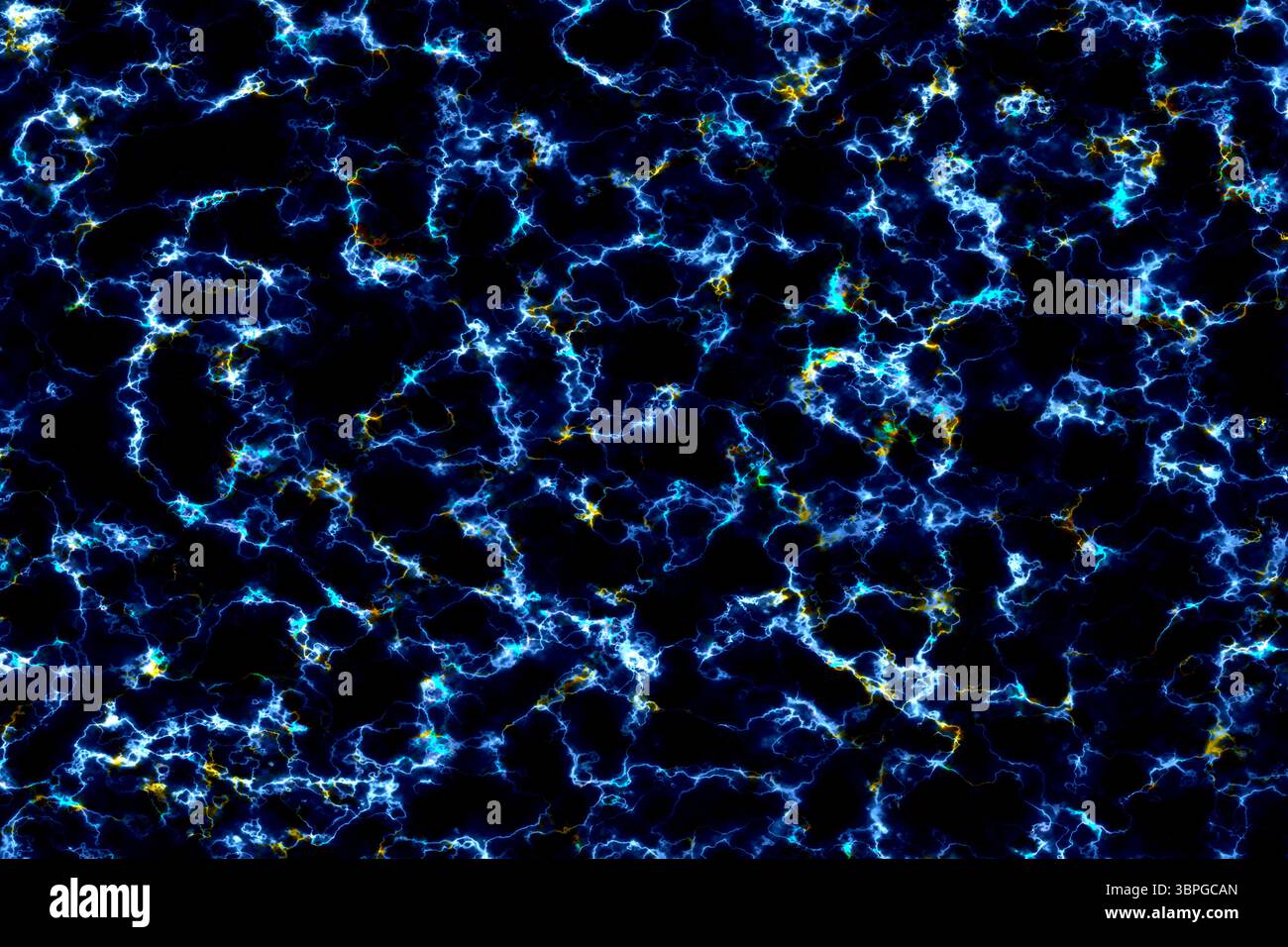 thunderbolt éclate la texture minérale phosphorescente sur le carrelage intérieur de luxe en marbre noir et le fond de mur et de sol Banque D'Images