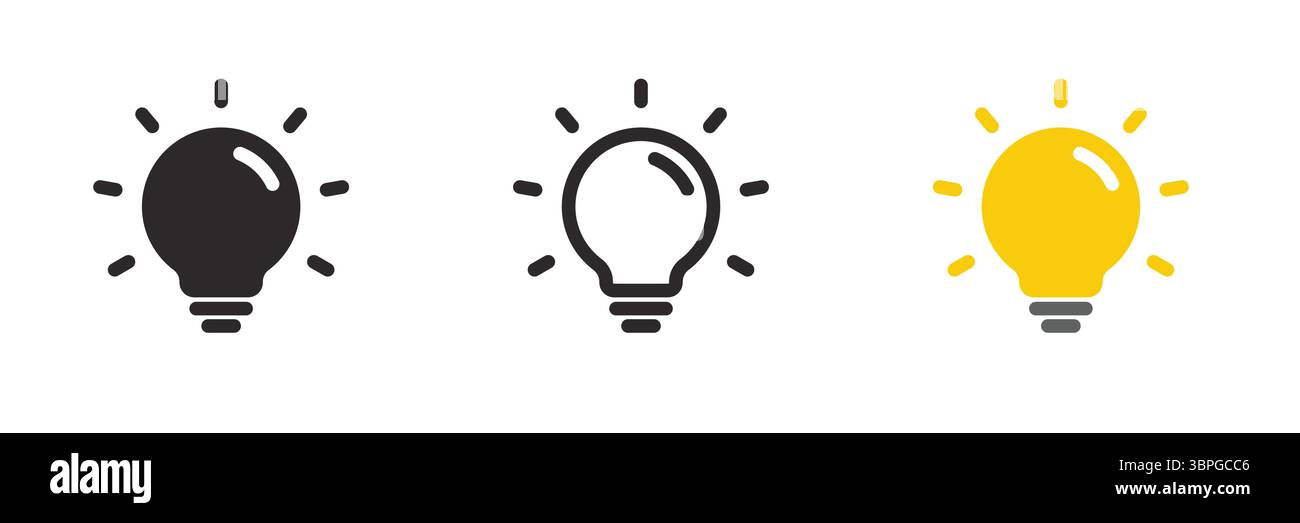 Icône d'ampoule symbolisant les idées, la créativité, l'innovation, l'énergie, l'inspiration, et pensée lumineuse dans un style de ligne noire simple sur fond blanc Illustration de Vecteur