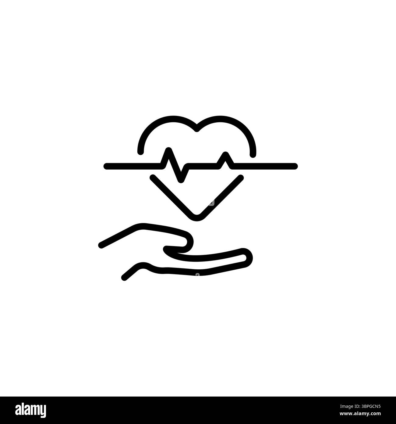 Icône montrant la main tenant le symbole de santé cardiaque avec une ligne de battement de cœur sur le dessus pour le bien-être Illustration de Vecteur