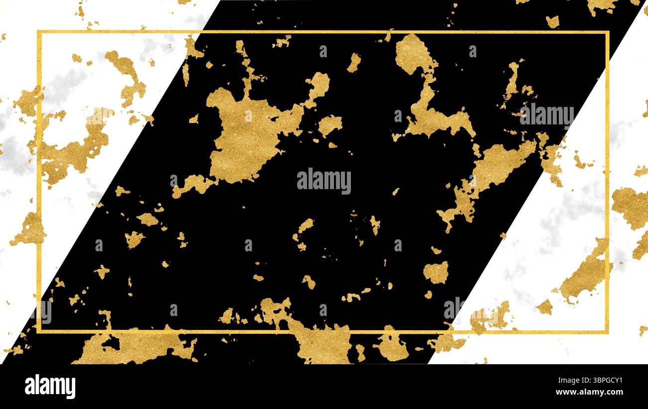 couleur noir marbre sur la couleur blanche moyenne et étroite avec texture or de luxe et fond de bordure or Banque D'Images