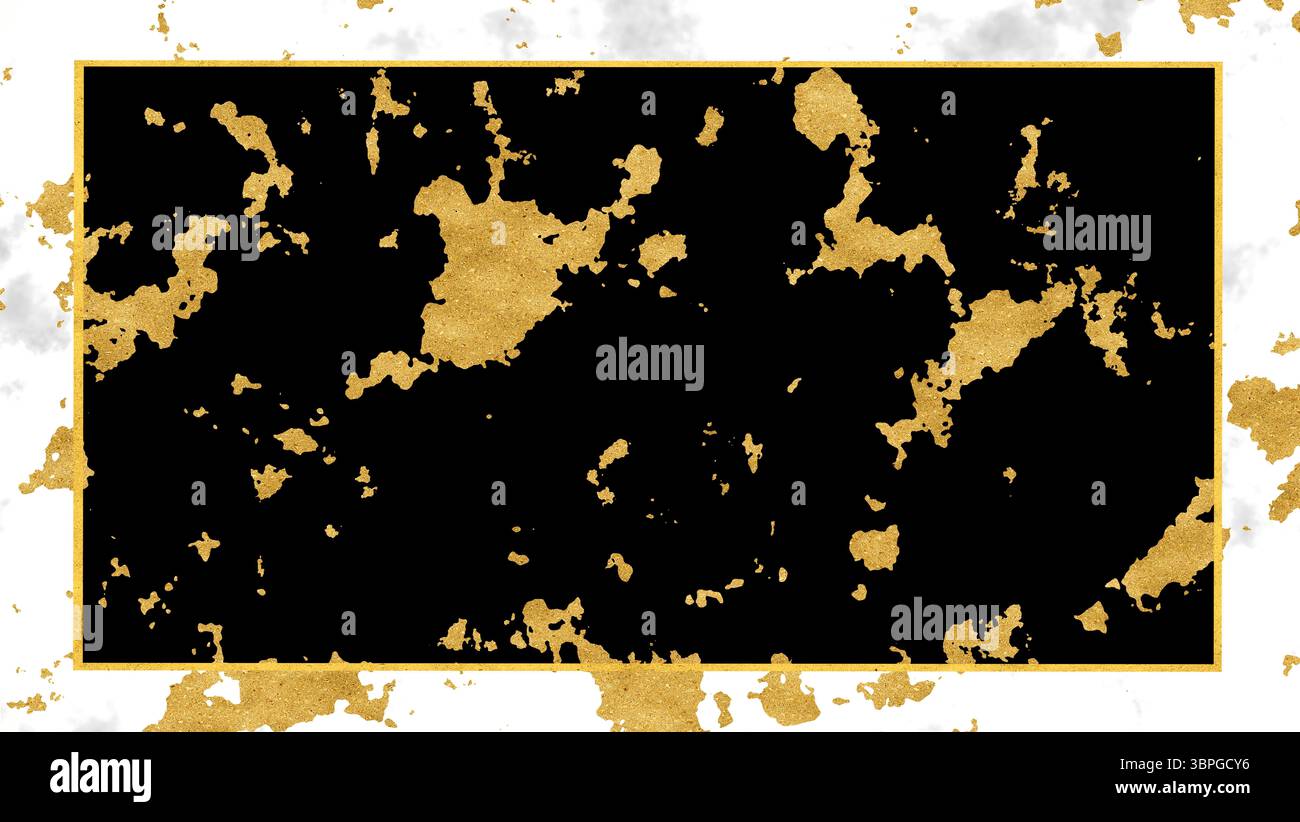 couleur blanc marbre grande bordure et couleur noire à l'intérieur avec texture or de luxe et fond de bordure or Banque D'Images