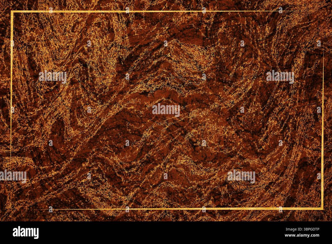 bordure en or minéral foncé et fond de surface de texture intérieure de luxe en marbre de granit orange foncé noir Banque D'Images