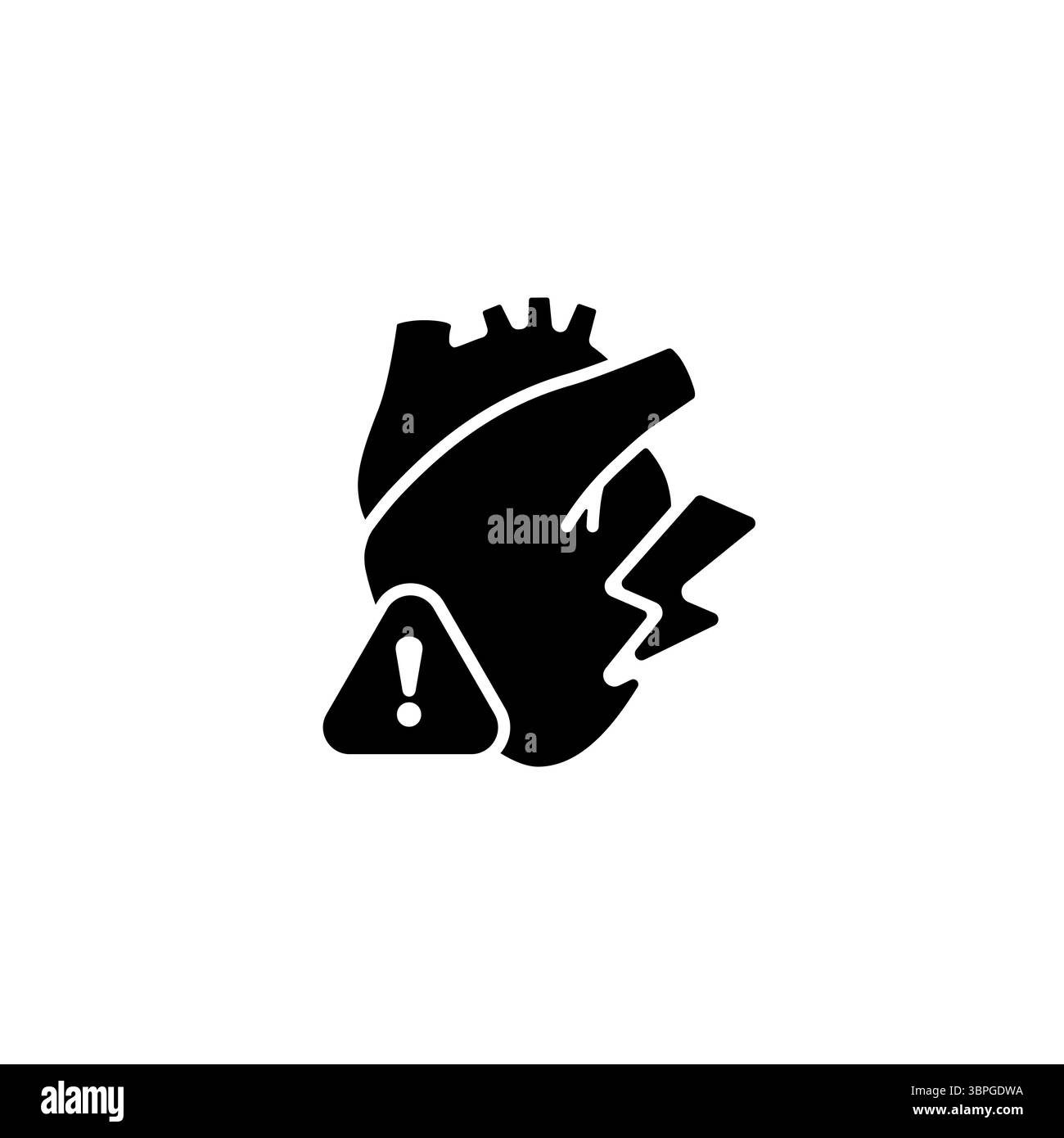 Avertissement cardiaque avec coeur anatomique et symbole d'exclamation dans un design emblématique noir et blanc Illustration de Vecteur