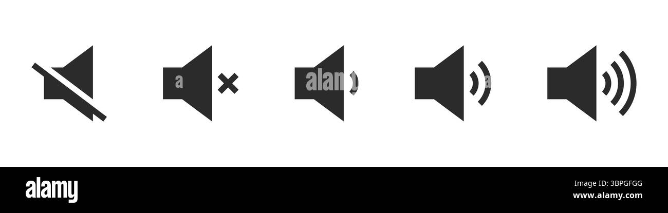 Icône de volume du haut-parleur avec des ondes sonores représentant l'audio, le volume, le son, la musique, la sortie du haut-parleur, diffusion et lecture multimédia dans un style noir audacieux Illustration de Vecteur