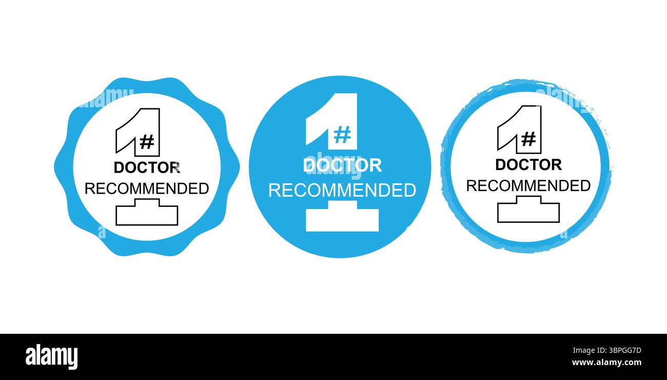 Badges recommandés par le médecin – étiquettes à triple sceau bleu pour Medical Trust Illustration de Vecteur