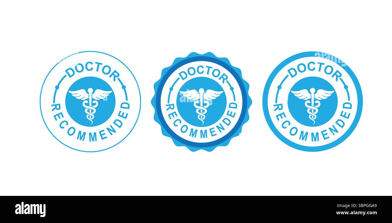 Emblèmes recommandés par le médecin – ensemble de timbres d'approbation médicale bleus Illustration de Vecteur