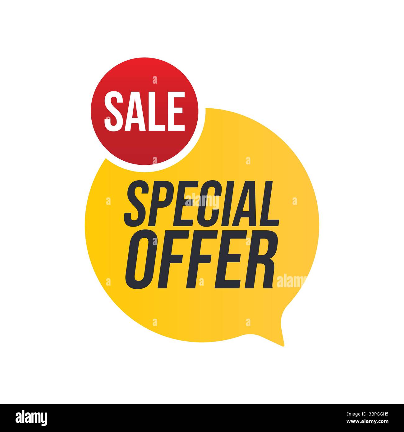 Icône d'offre spéciale et de badge de vente en pourcentage avec texte en gras dans une bulle de discours et un cercle, représentant la remise, la promotion, le marketing et la vente au détail Illustration de Vecteur