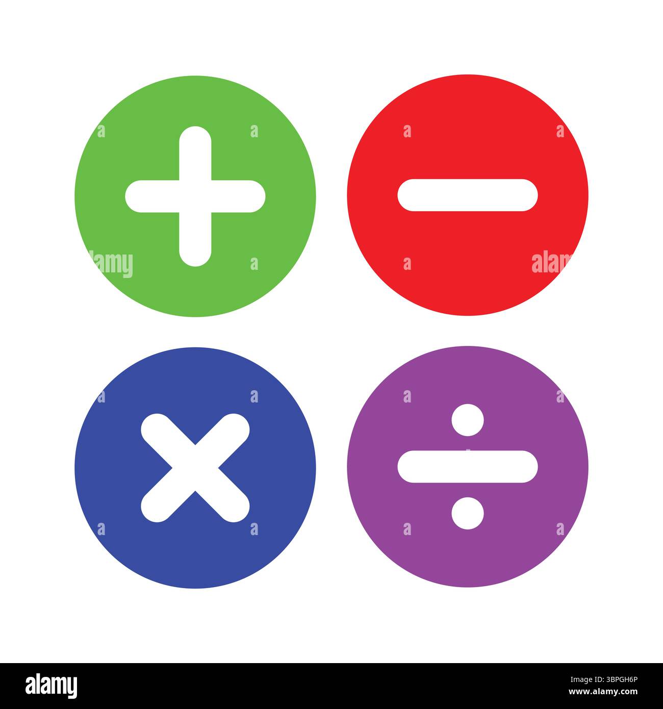 Symboles d'opération mathématique plus, moins, multiplication, et icônes de division dans une conception simple, représentant une opération arithmétique de base Illustration de Vecteur