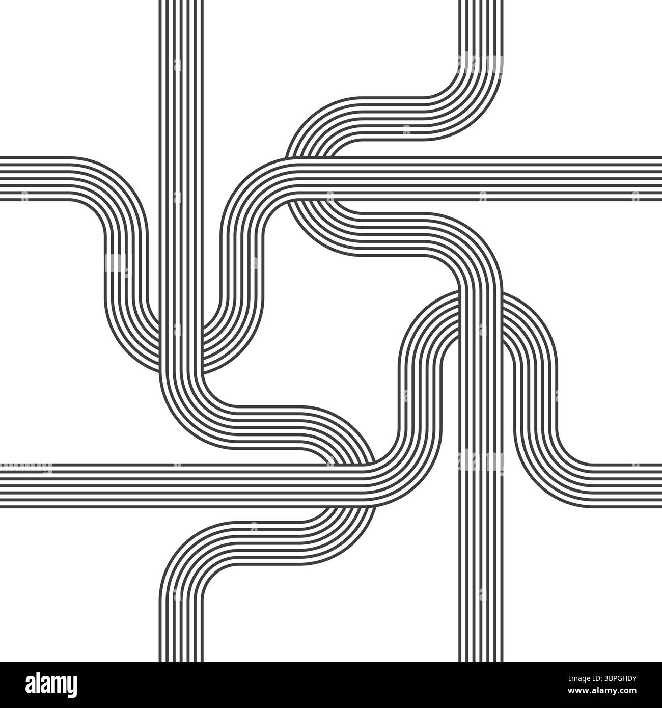Conception abstraite de lignes parallèles qui se croisent formant un motif complexe de noeuds en noir et blanc Illustration de Vecteur