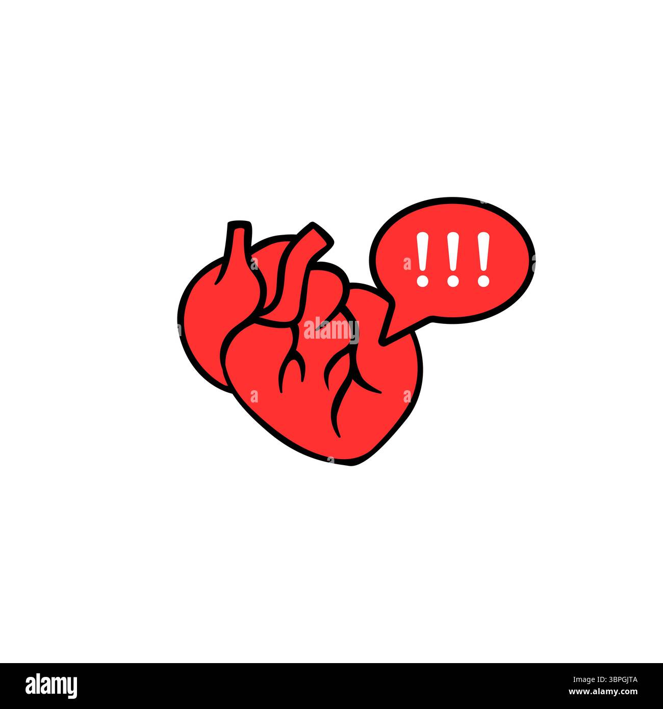 Coeur avec signe d'alerte montrant l'avertissement médical dans l'illustration de bande dessinée en gras Illustration de Vecteur