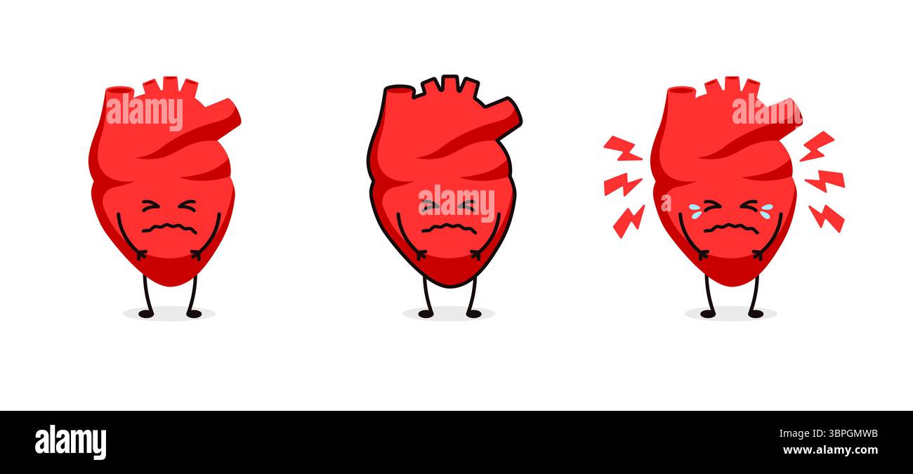 Expressions de dessin animé de coeur illustrant la tristesse et les émotions en caractères rouges Illustration de Vecteur