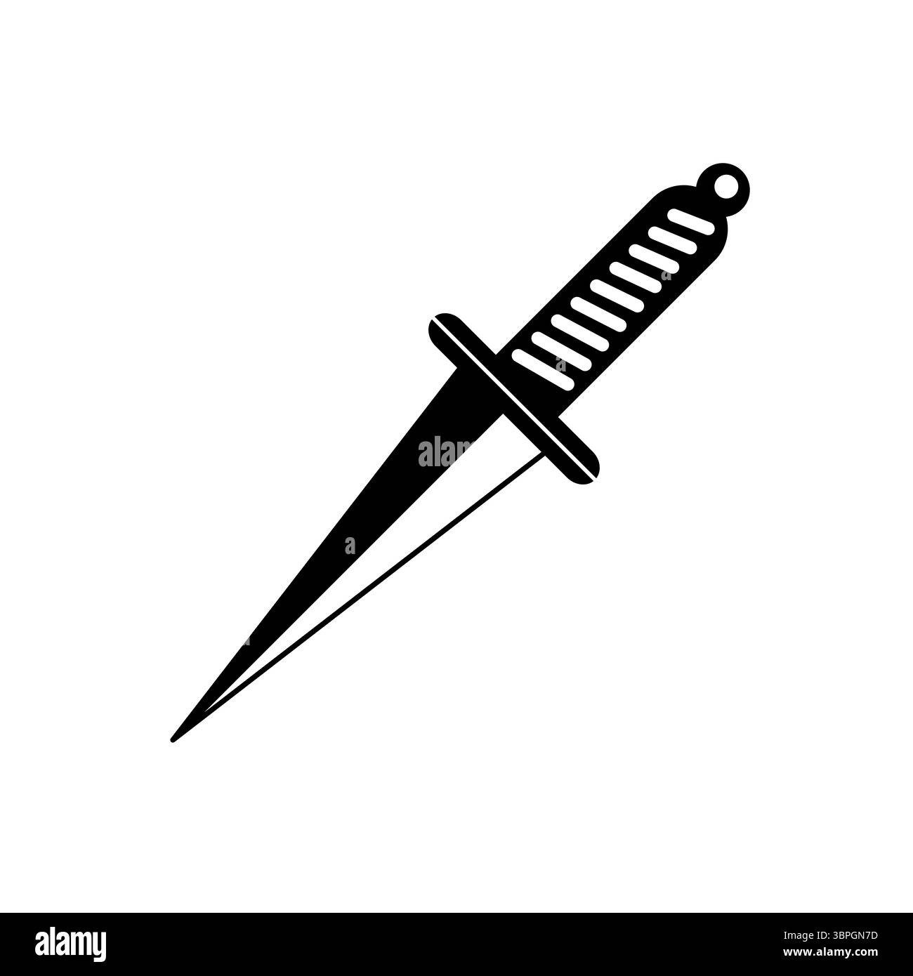 Silhouette Dagger minimaliste. Une lame droite avec des lignes nettes et nettes et une traverse distincte qui sépare le manche de la lame. Illustration de Vecteur