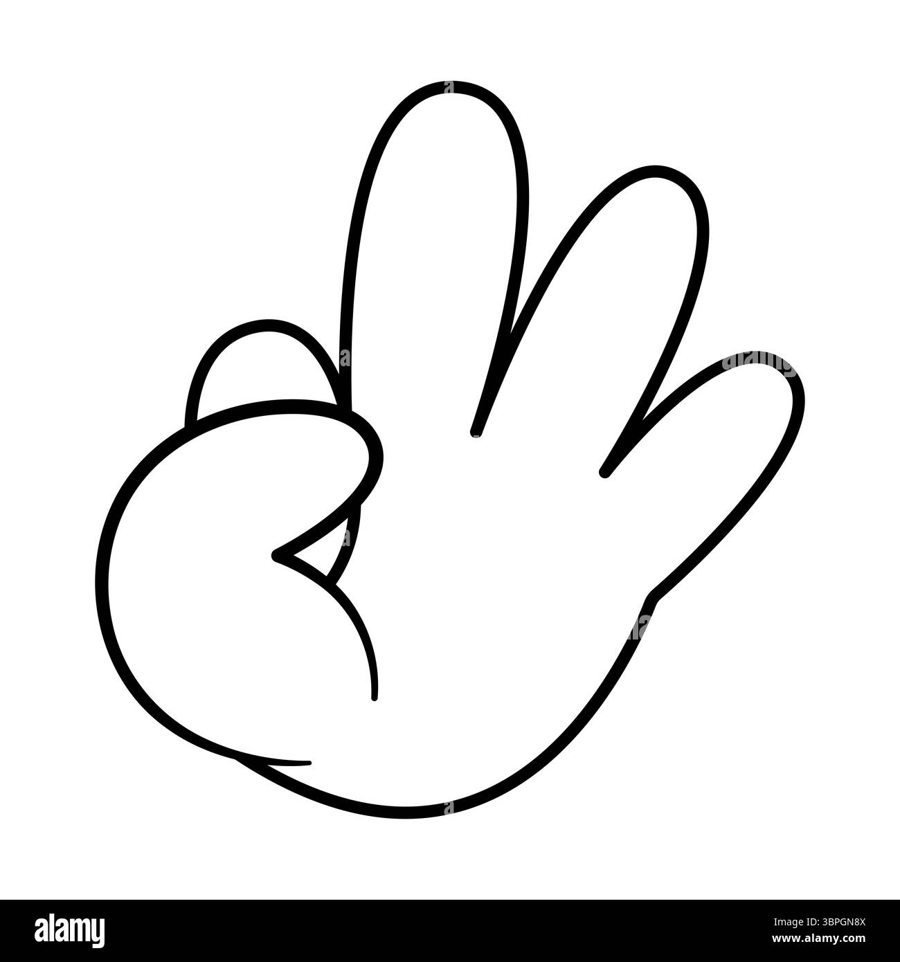 Main montrant l'illustration numéro trois. Il s'agit d'une illustration simple en noir et blanc d'une main faisant le numéro trois en levant trois doigts. Illustration de Vecteur