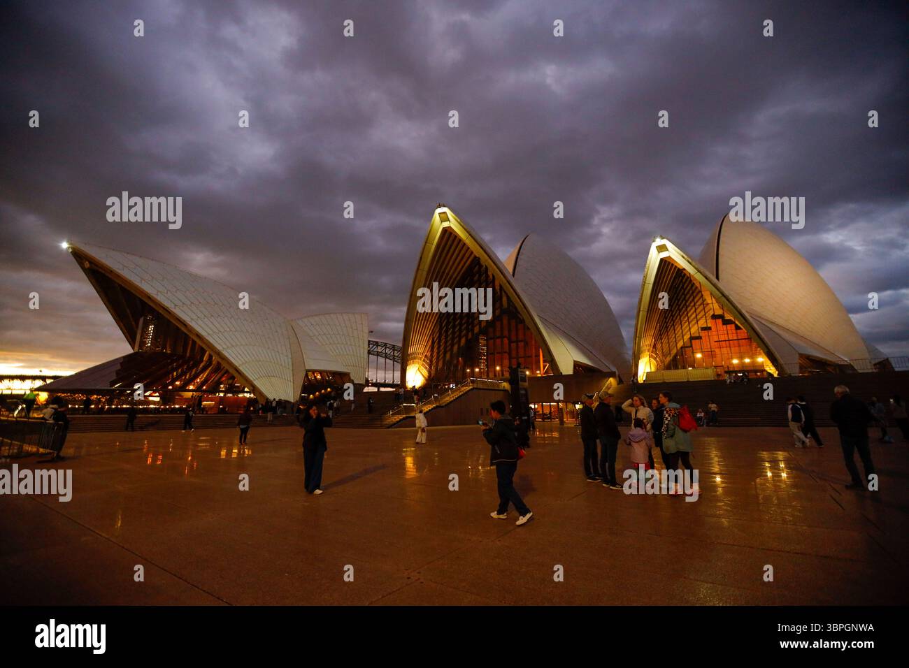 Les visiteurs sont vus à l'Opéra de Sydney. La vie quotidienne à Sydney reflète un rythme urbain dynamique, avec des gens qui se déplacent, font du shopping et socialisent à travers la ville. Des rues animées aux moments tranquilles dans les cafés et les parcs, les résidents et les visiteurs s’engagent dans les routines quotidiennes au milieu du centre culturel et économique de la ville. Banque D'Images