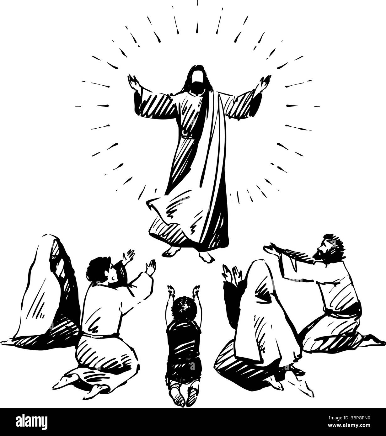 Une scène de révélation Divine qui capture magnifiquement Jésus Christ interagissant avec ses disciples, Banque D'Images