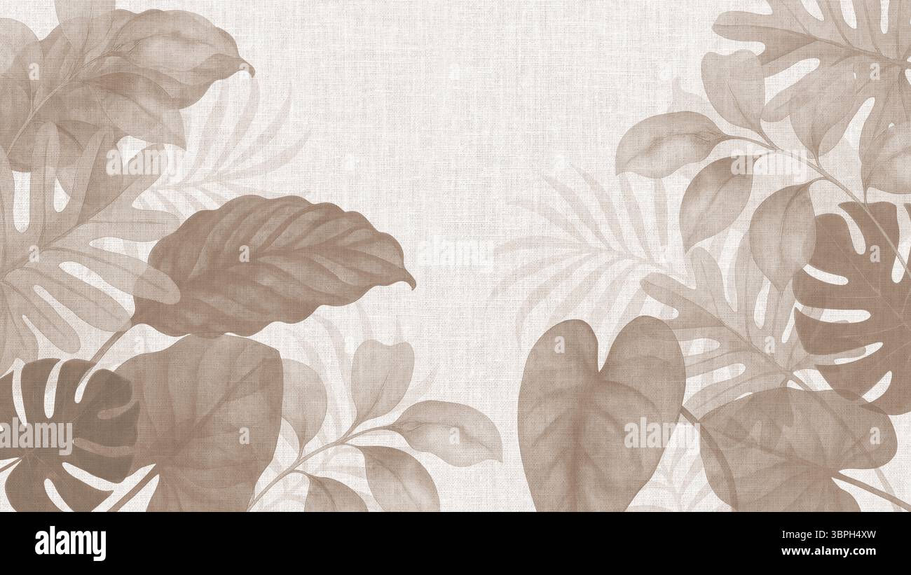 Monstera tropical et feuilles de palmier dans les tons neutres – illustration de fond botanique Banque D'Images