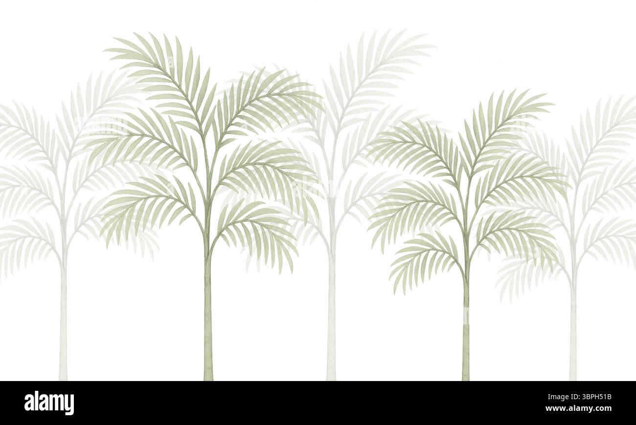 Murale minimaliste de palmier en vert doux – papier peint botanique pour des intérieurs sereins Banque D'Images