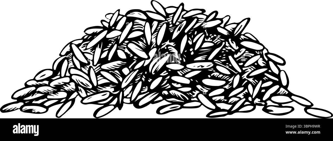 Une poignée de riz ou d'avoine, de blé ou de seigle. Graphiques en noir et blanc, illustration vectorielle. Élément de conception pour menus, recettes et livres de cuisine. Pour les bannières Illustration de Vecteur