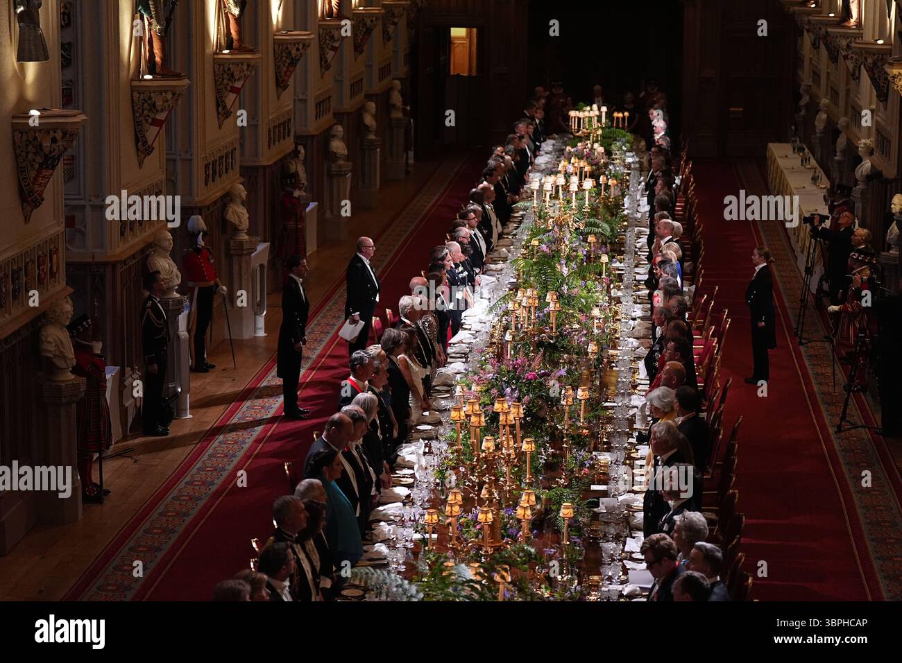 Le banquet d'État du président français Emmanuel Macron et de son épouse Brigitte Macron, au château de Windsor, Berkshire, le premier jour de la visite d'État du président français au Royaume-Uni. Date de la photo : mardi 8 juillet 2025. Banque D'Images