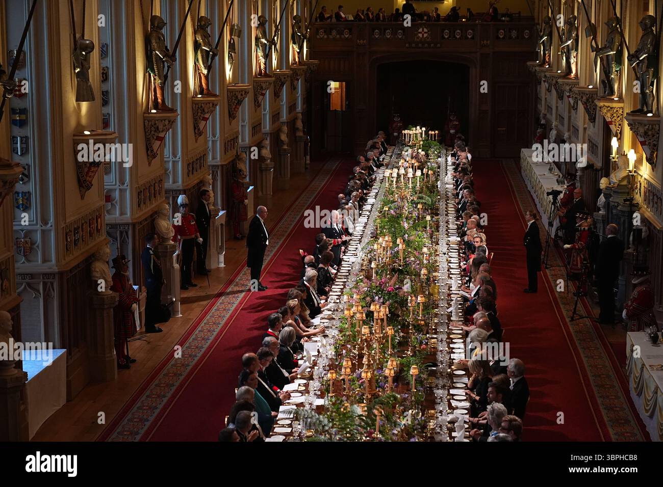 Le banquet d'État du président français Emmanuel Macron et de son épouse Brigitte Macron, au château de Windsor, Berkshire, le premier jour de la visite d'État du président français au Royaume-Uni. Date de la photo : mardi 8 juillet 2025. Banque D'Images