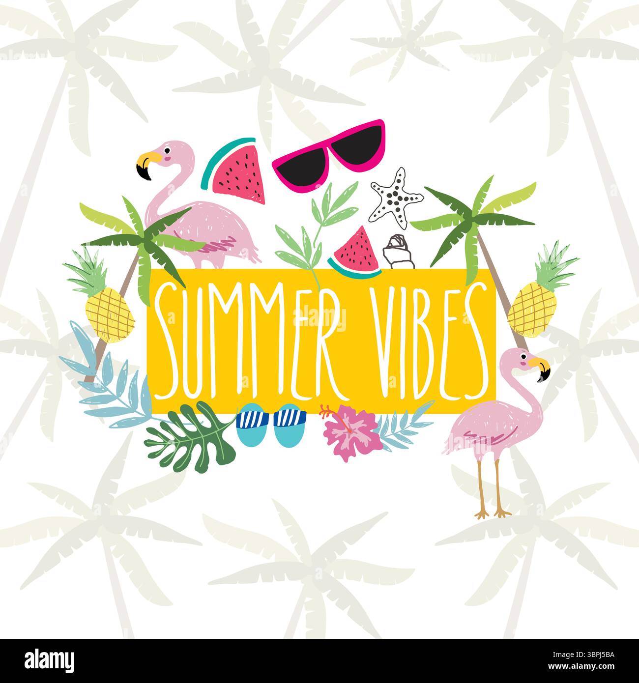 Motif de fruits tropicaux sans couture avec art textuel de graffiti d'été vibes Illustration de Vecteur