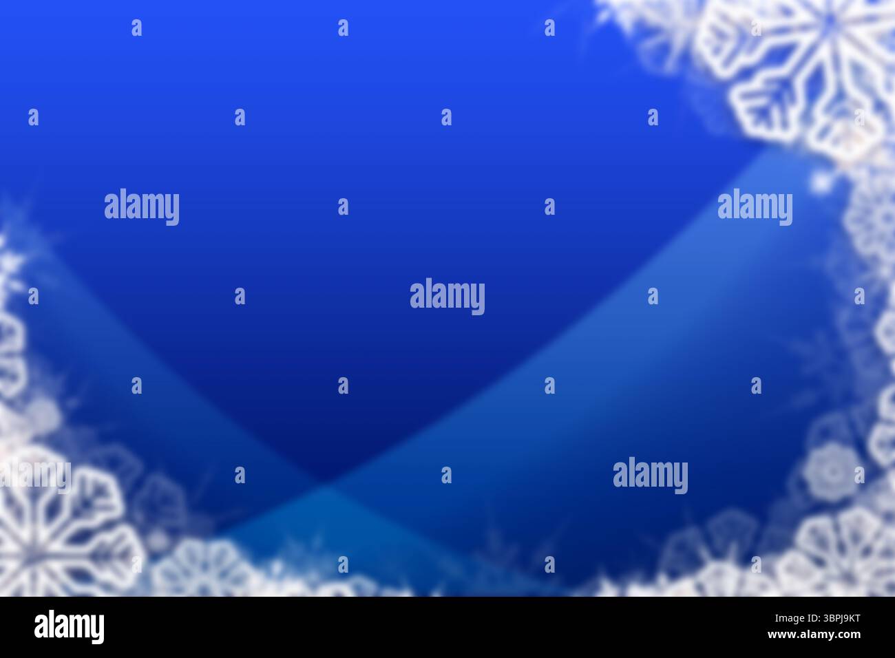 Le fond abstrait de conception plate d'hiver montre un dégradé bleu profond avec une bordure blanche de flocon de neige Banque D'Images